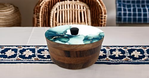 Tortillero Artesanal De Madera De Parota Con Tapa Decorada Y Resina – Hecho A Mano En México Por Mujeres Artesanas Modelo: Polanco