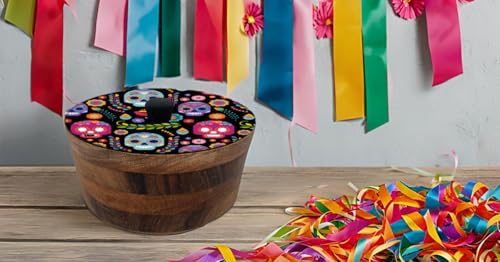 Tortillero Artesanal De Madera De Parota Con Tapa Decorada Y Resina – Hecho A Mano En México Por Mujeres Artesanas Modelo: Calaveritas