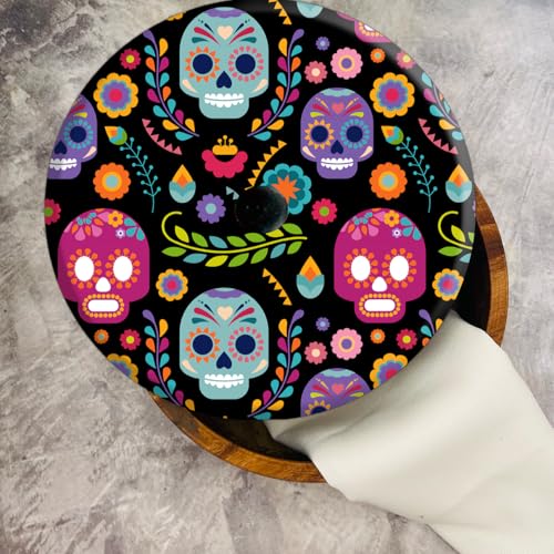 Tortillero Artesanal De Madera De Parota Con Tapa Decorada Y Resina – Hecho A Mano En México Por Mujeres Artesanas Modelo: Calaveritas