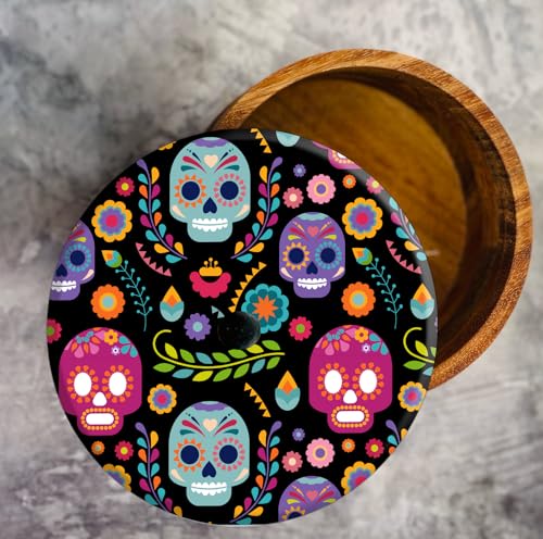 Tortillero Artesanal De Madera De Parota Con Tapa Decorada Y Resina – Hecho A Mano En México Por Mujeres Artesanas Modelo: Calaveritas
