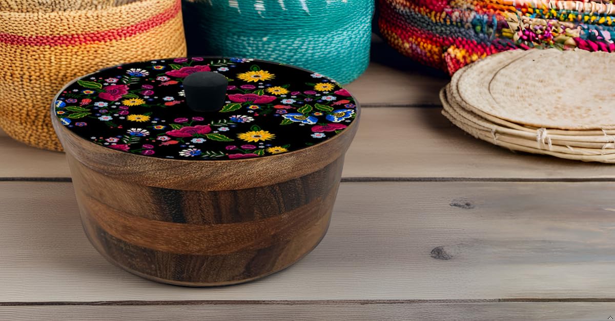Tortillero Artesanal De Madera De Parota Con Tapa Decorada Y Resina – Hecho A Mano En México Por Mujeres Artesanas Modelo: Xochimilco