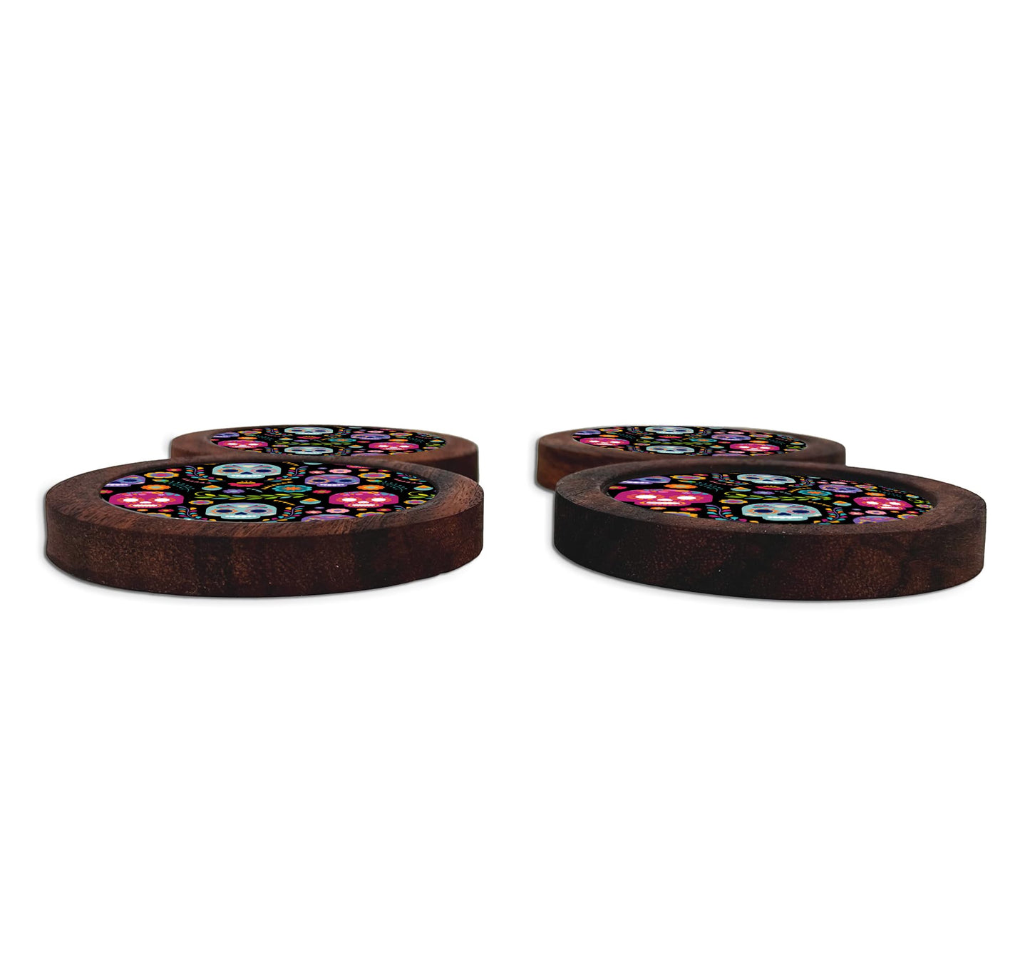 Juego De 4 Portavasos Artesanales, Coasters Hechos A Mano. Modelo: Calaverita | Hecho a mano en México