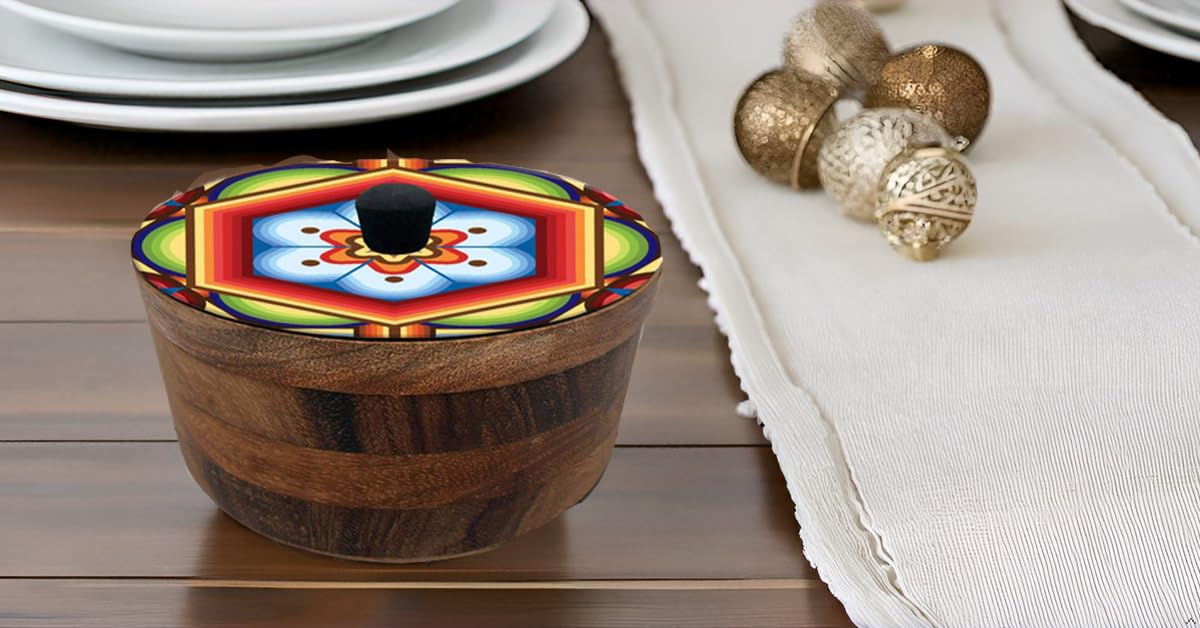Tortillero Artesanal De Madera De Parota Con Tapa Decorada Y Resina – Hecho A Mano En México Por Mujeres Artesanas Modelo: Huichol