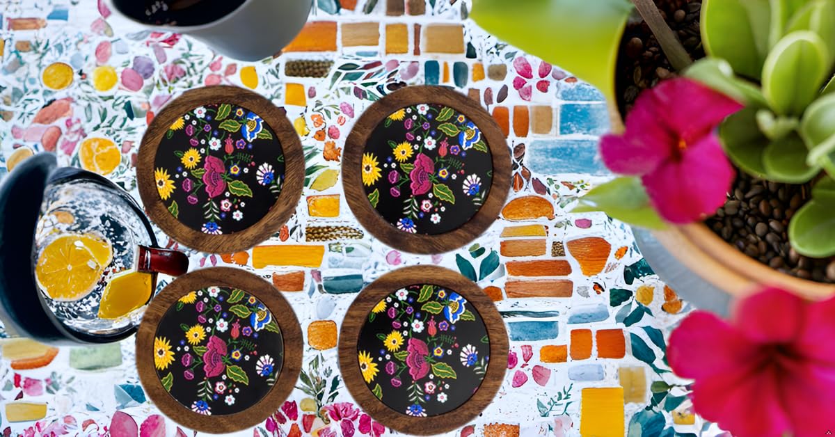 Juego De 4 Portavasos Artesanales, Coasters Hechos A Mano. Modelo: Xochimilco | Hecho a mano en México