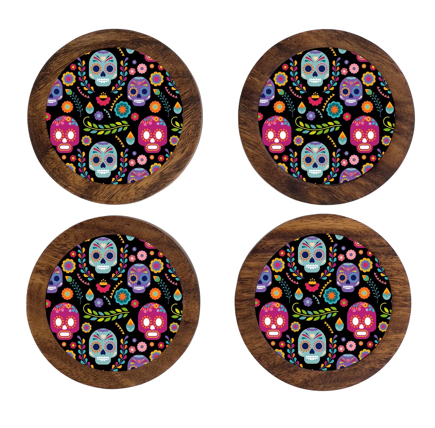Imagen de tortillero artesanal – juego de 4 portavasos artesanales, coasters hechos a mano. modelo: calaverita | hecho a mano en méxico artesanal mexicano