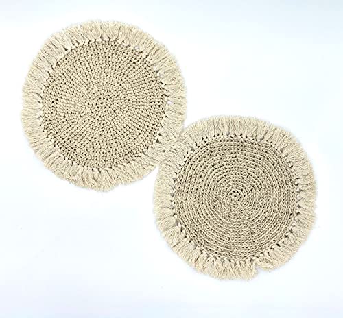 Juego de 4 manteles individuales bajo platos o platos base de macramé tejido a mano estilo boho y hecho en México por artesanas de San Luis Potosí