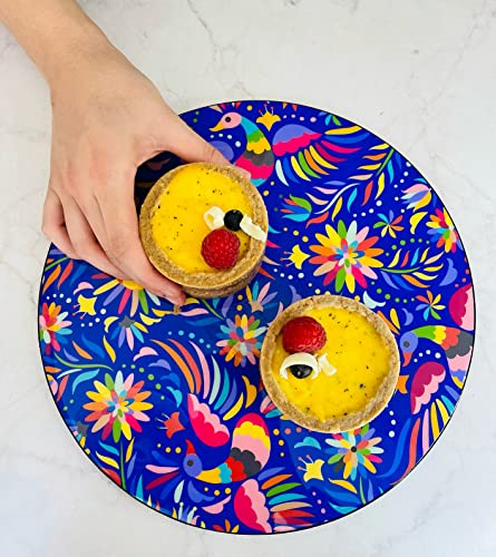 Tabla Redonda Para Quesos, Botanas Y Carnes Frias Hecha A Mano. Modelo Tenangos Azul Otomí | Hecho a mano en México