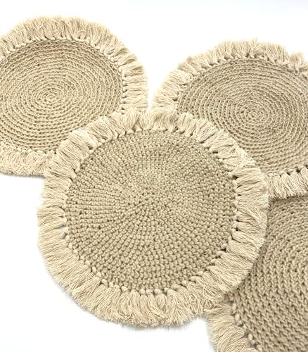 Juego de 4 manteles individuales bajo platos o platos base de macramé tejido a mano estilo boho y hecho en México por artesanas de San Luis Potosí
