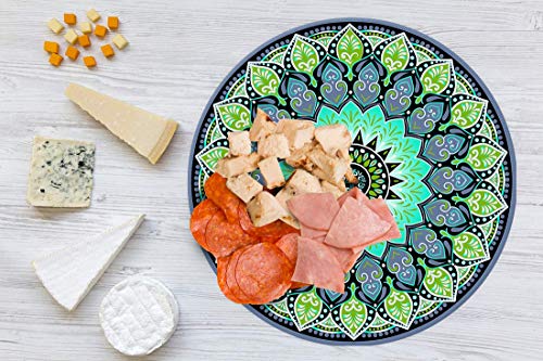 Tabla redonda para quesos, botanas y carnes frias hecha a mano. Modelo Mandala