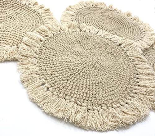 Juego de 4 manteles individuales bajo platos o platos base de macramé tejido a mano estilo boho y hecho en México por artesanas de San Luis Potosí