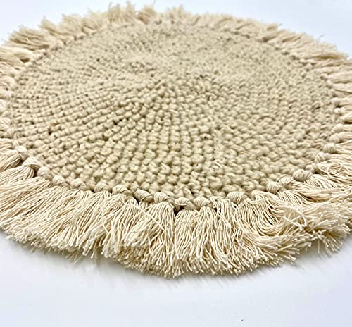 Juego de 4 manteles individuales bajo platos o platos base de macramé tejido a mano estilo boho y hecho en México por artesanas de San Luis Potosí