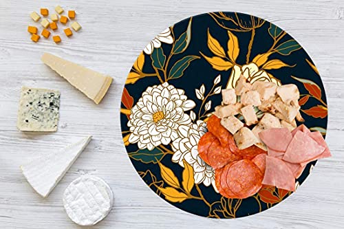 Tabla Redonda Para Quesos, Botanas Y Carnes Frias Hecha A Mano. Modelo Crisantemos | Hecho a mano en México