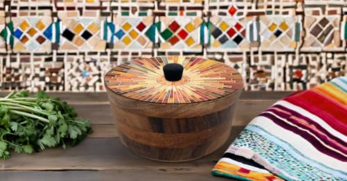 Tortillero Artesanal De Madera De Parota Con Tapa Decorada Y Resina – Hecho A Mano En México Por Mujeres Artesanas Modelo: Mosaico Italiano