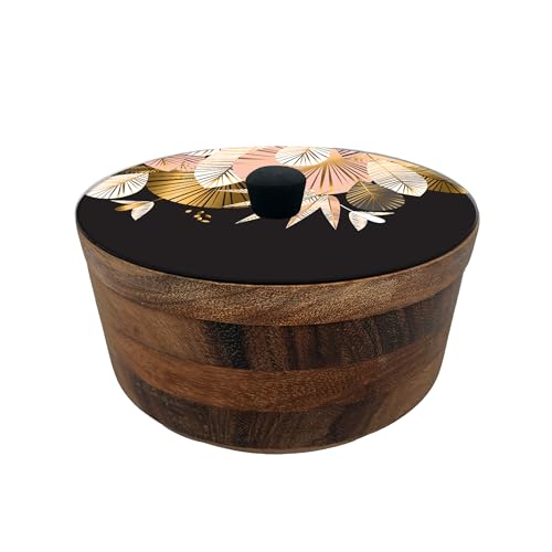 Imagen de tortillero artesanal de madera de parota con tapa decorada y resina – hecho a mano en méxico por mujeres artesanas modelo: eleganza artesanal mexicano