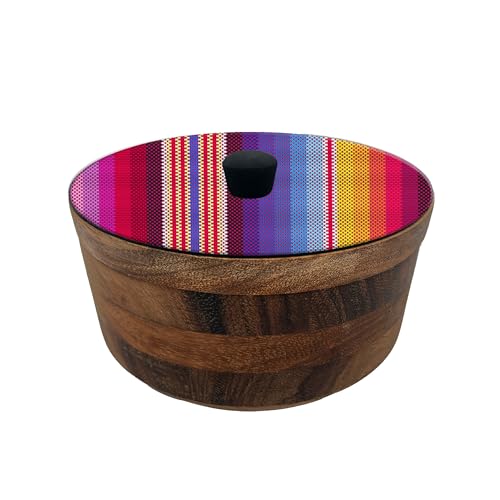 Imagen de tortillero artesanal de madera de parota con tapa decorada y resina – hecho a mano en méxico por mujeres artesanas modelo: zarape artesanal mexicano