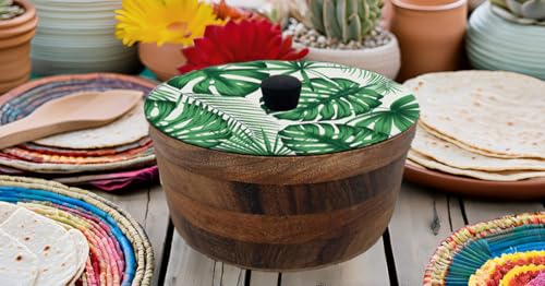 Tortillero Artesanal De Madera De Parota Con Tapa Decorada Y Resina – Hecho A Mano En México Por Mujeres Artesanas Modelo: Monstera