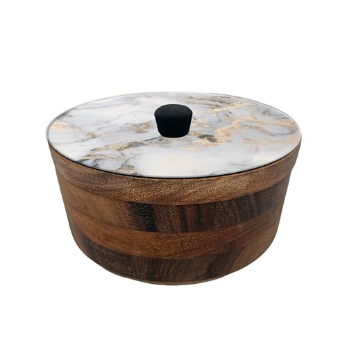Imagen de tortillero artesanal de madera de parota con tapa decorada y resina – hecho a mano en méxico por mujeres artesanas modelo: mármol deluxe artesanal mexicano