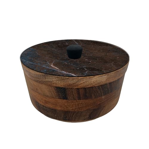 Imagen de tortillero artesanal de madera de parota con tapa decorada y resina – hecho a mano en méxico por mujeres artesanas modelo: marquina artesanal mexicano