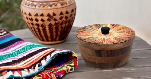 Tortillero Artesanal De Madera De Parota Con Tapa Decorada Y Resina – Hecho A Mano En México Por Mujeres Artesanas Modelo: Mosaico Italiano