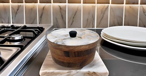 Tortillero Artesanal De Madera De Parota Con Tapa Decorada Y Resina – Hecho A Mano En México Por Mujeres Artesanas Modelo: Mármol Deluxe