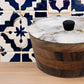 Tortillero Artesanal De Madera De Parota Con Tapa Decorada Y Resina – Hecho A Mano En México Por Mujeres Artesanas Modelo: Mármol Deluxe