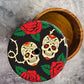 Tortillero Artesanal De Madera De Parota Con Tapa Decorada Y Resina – Hecho A Mano En México Por Mujeres Artesanas Modelo: Día De Muertos