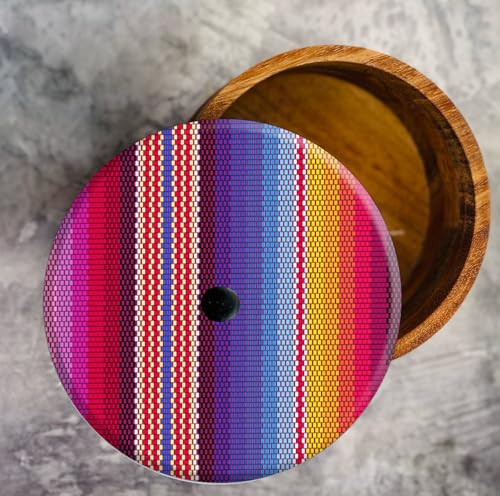 Tortillero Artesanal De Madera De Parota Con Tapa Decorada Y Resina – Hecho A Mano En México Por Mujeres Artesanas Modelo: Zarape