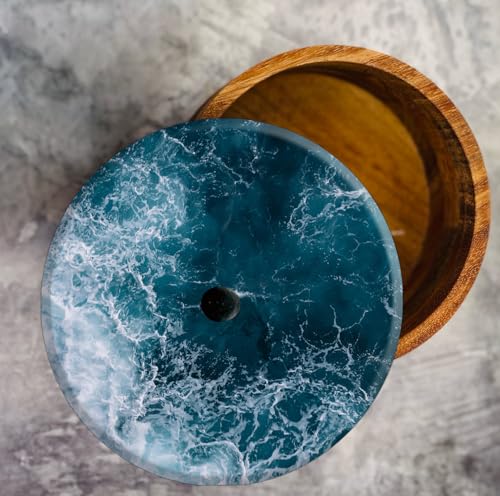 Tortillero Artesanal De Madera De Parota Con Tapa Decorada Y Resina – Hecho A Mano En México Por Mujeres Artesanas Modelo: Oceánica