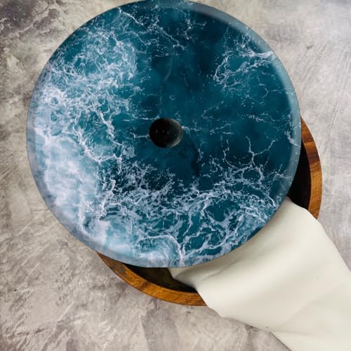 Tortillero Artesanal De Madera De Parota Con Tapa Decorada Y Resina – Hecho A Mano En México Por Mujeres Artesanas Modelo: Oceánica