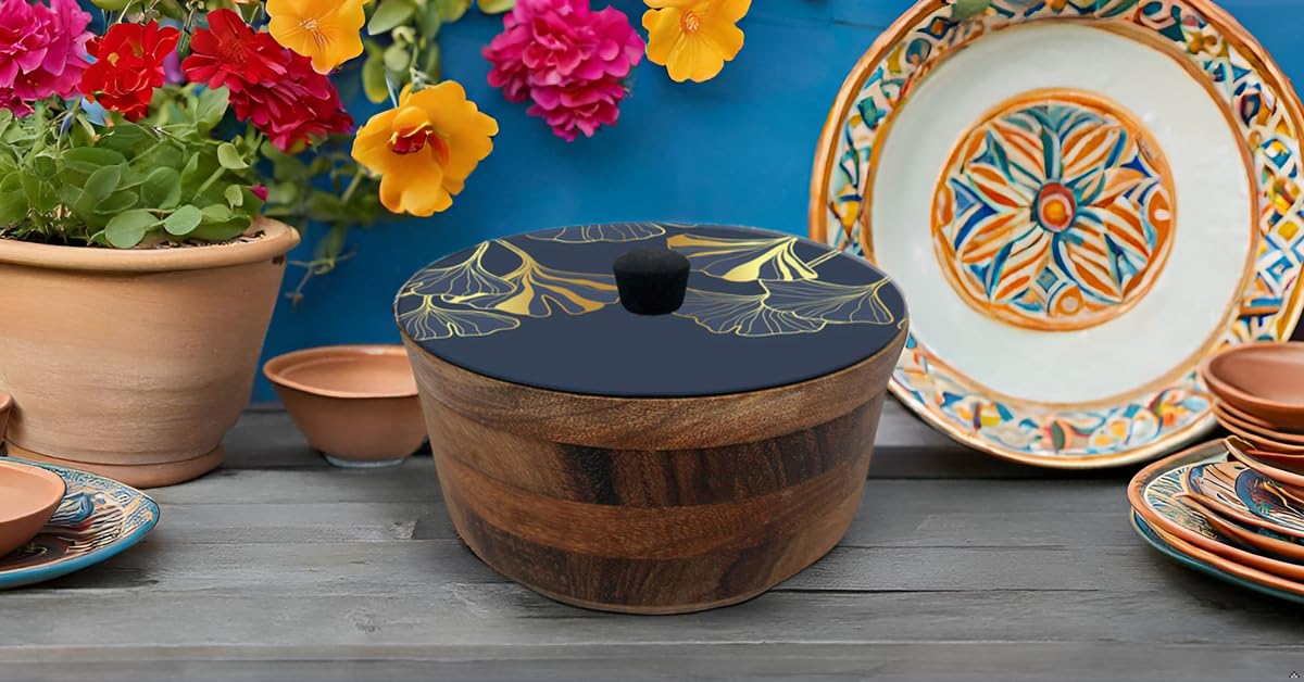 Tortillero Artesanal De Madera De Parota Con Tapa Decorada Y Resina – Hecho A Mano En México Por Mujeres Artesanas Modelo: Fiori