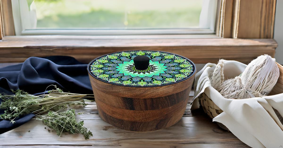 Tortillero Artesanal De Madera De Parota Con Tapa Decorada Y Resina – Hecho A Mano En México Por Mujeres Artesanas Modelo: Mandala