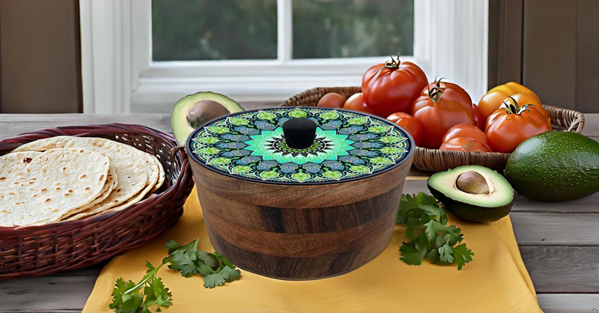 Tortillero Artesanal De Madera De Parota Con Tapa Decorada Y Resina – Hecho A Mano En México Por Mujeres Artesanas Modelo: Mandala