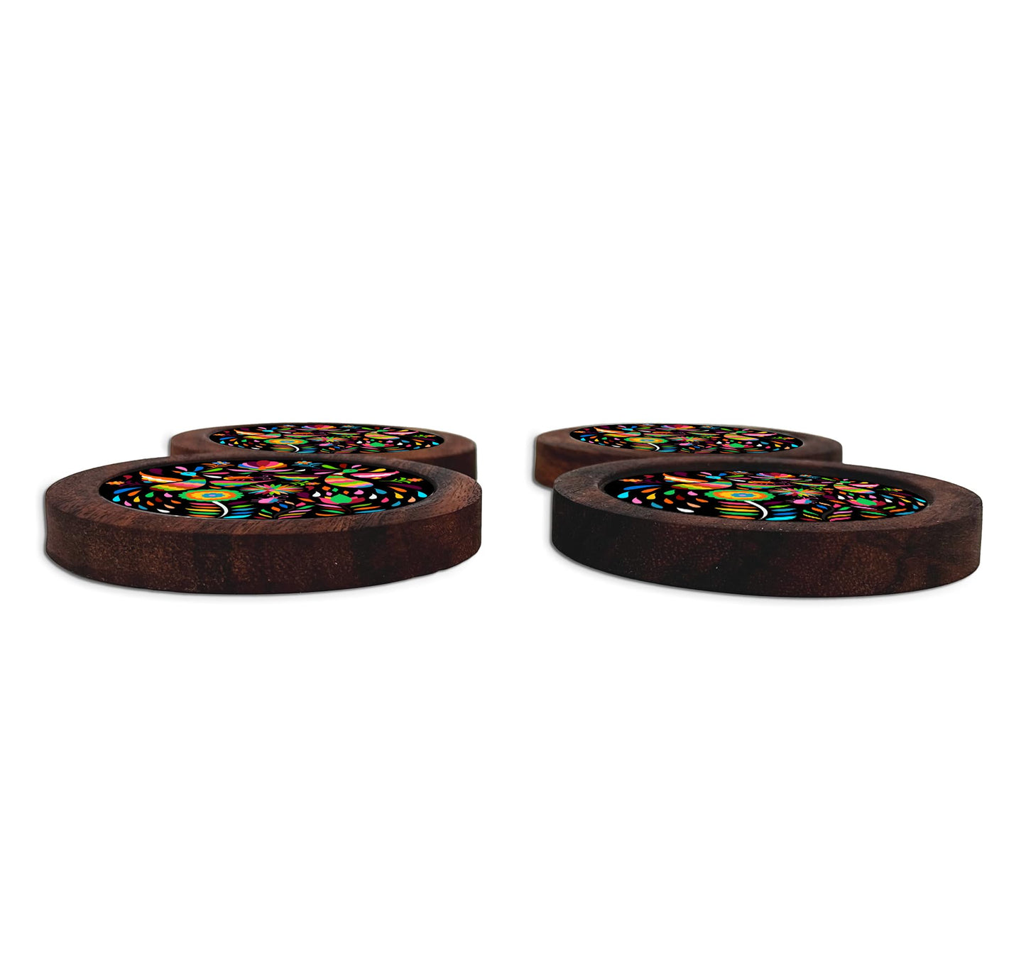 Juego De 4 Portavasos Artesanales, Coasters Hechos A Mano. Modelo: Tenango Multicolor | Hecho a mano en México