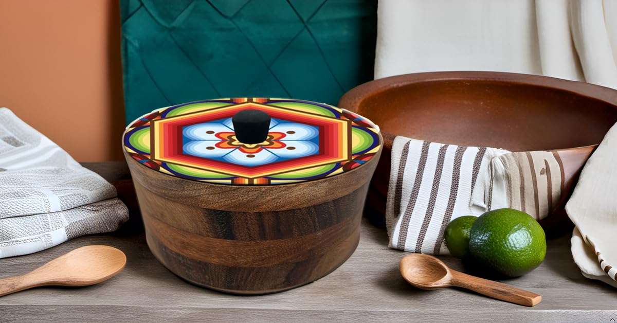 Tortillero Artesanal De Madera De Parota Con Tapa Decorada Y Resina – Hecho A Mano En México Por Mujeres Artesanas Modelo: Huichol