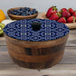 Tortillero Artesanal De Madera De Parota Con Tapa Decorada Y Resina – Hecho A Mano En México Por Mujeres Artesanas Modelo: Talavera Marino
