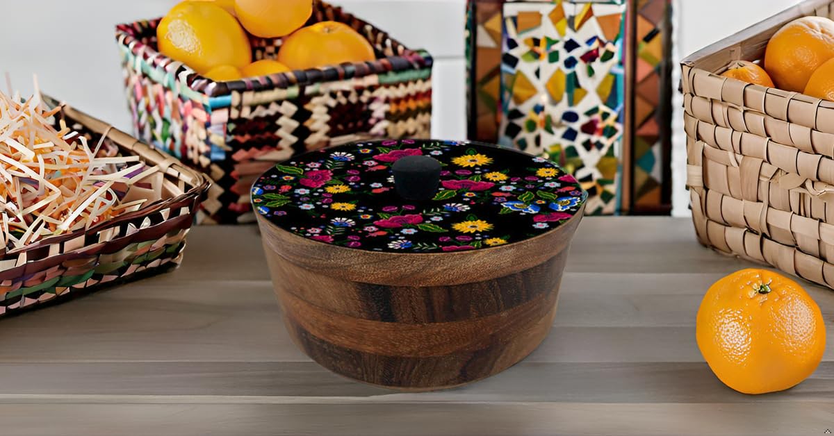 Tortillero Artesanal De Madera De Parota Con Tapa Decorada Y Resina – Hecho A Mano En México Por Mujeres Artesanas Modelo: Xochimilco