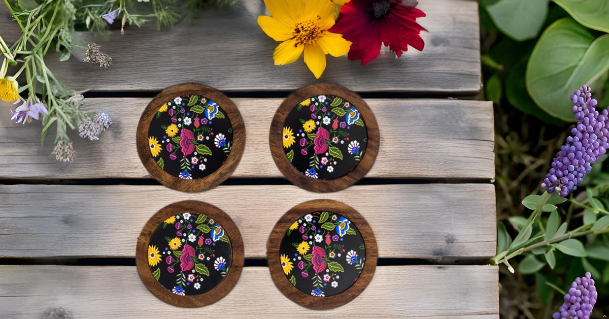 Juego De 4 Portavasos Artesanales, Coasters Hechos A Mano. Modelo: Xochimilco | Hecho a mano en México