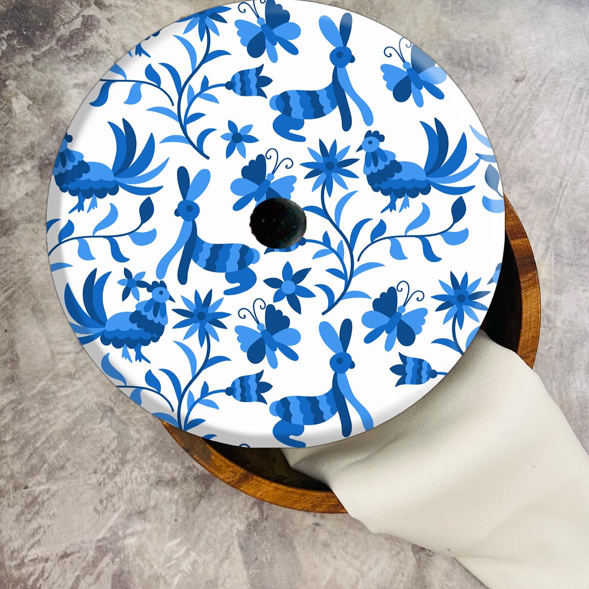 Tortillero Artesanal De Madera De Parota Con Tapa Decorada Y Resina – Hecho A Mano En México Por Mujeres Artesanas Modelo: Otomí Blanco
