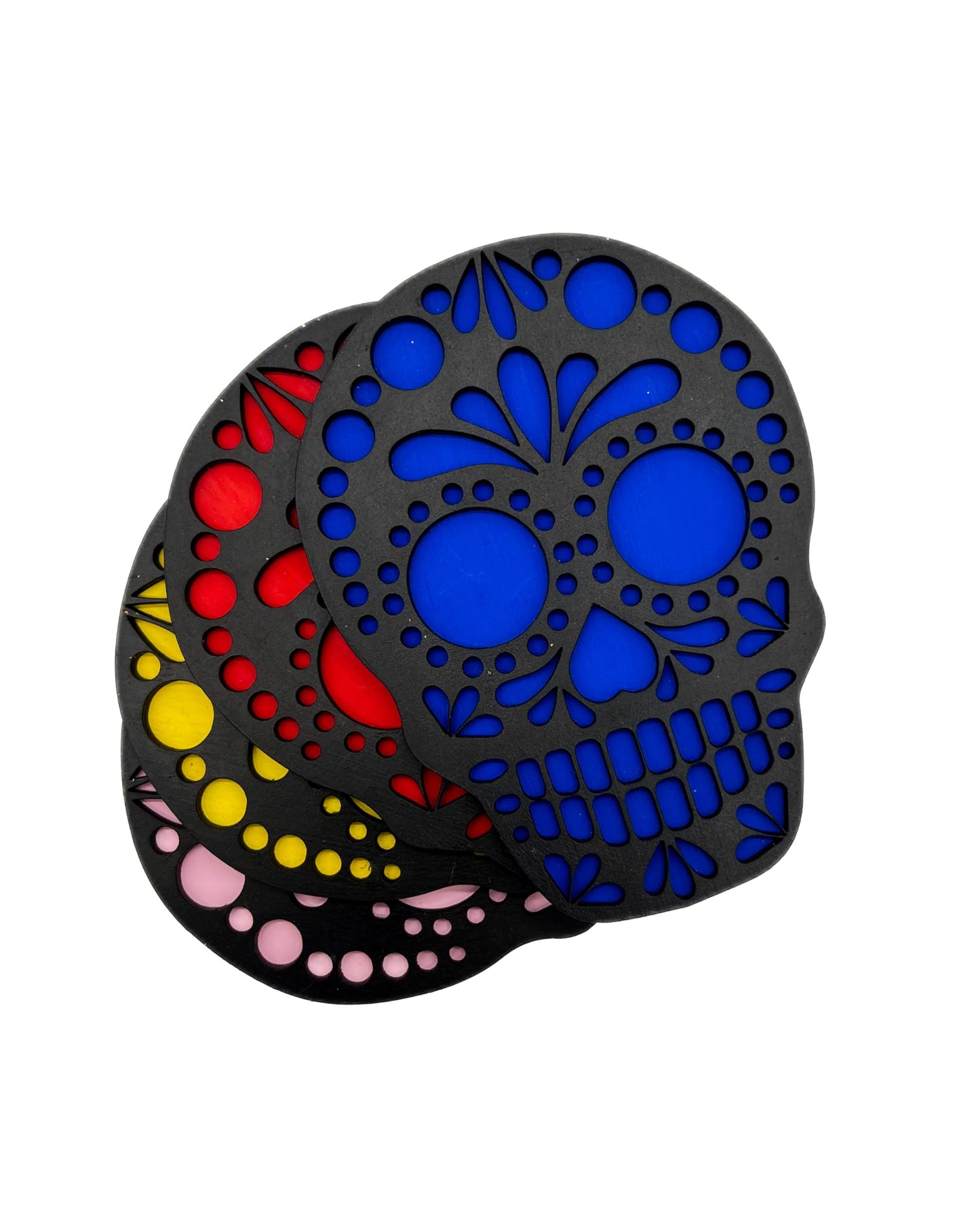 Set De Portavasos Día De Muertos En Forma De Calavera En Madera De Mdf - Hechos Y Pintados A Mano | Hecho a mano en México