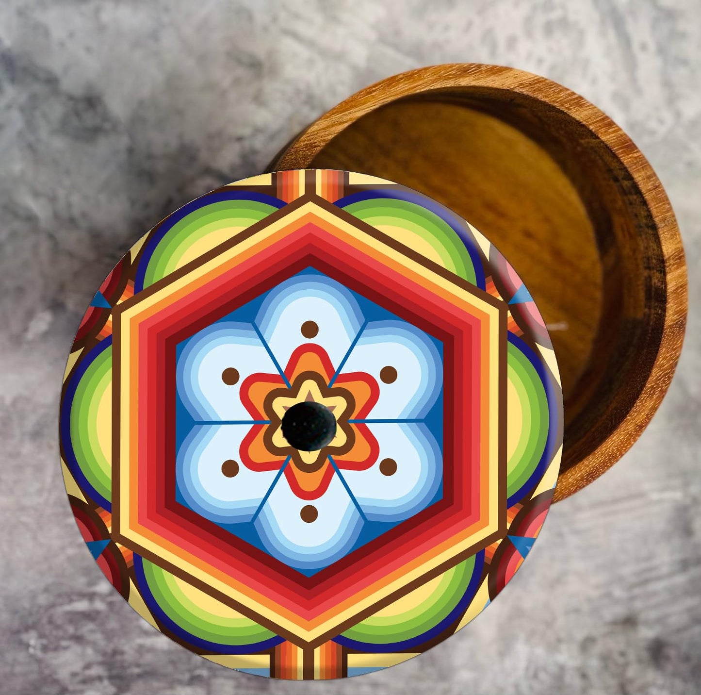 Tortillero Artesanal De Madera De Parota Con Tapa Decorada Y Resina – Hecho A Mano En México Por Mujeres Artesanas Modelo: Huichol
