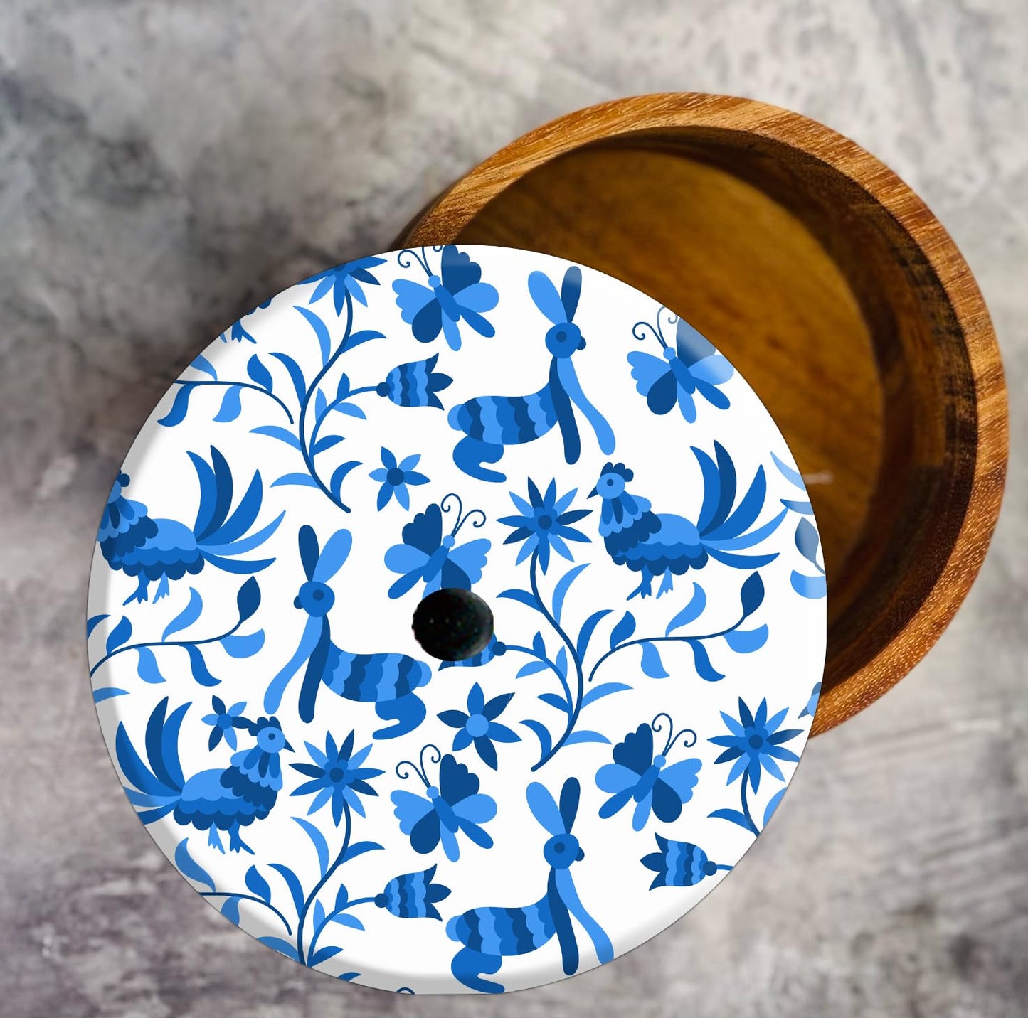 Tortillero Artesanal De Madera De Parota Con Tapa Decorada Y Resina – Hecho A Mano En México Por Mujeres Artesanas Modelo: Otomí Blanco