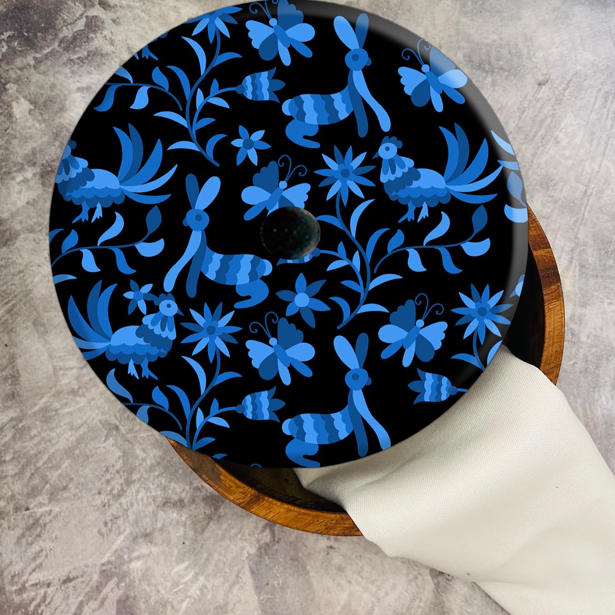 Tortillero Artesanal De Madera De Parota Con Tapa Decorada Y Resina – Hecho A Mano En México Por Mujeres Artesanas Modelo: Otomí Negro