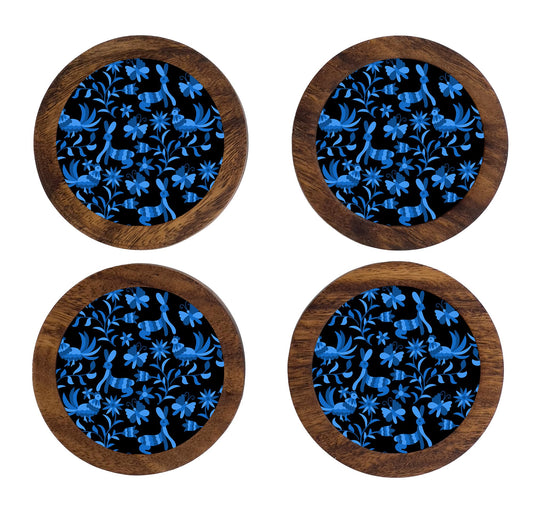 HASTA LA RAIZ | Juego de 4 Portavasos artesanales, coasters hechos a mano. Modelo: Otomí Negro