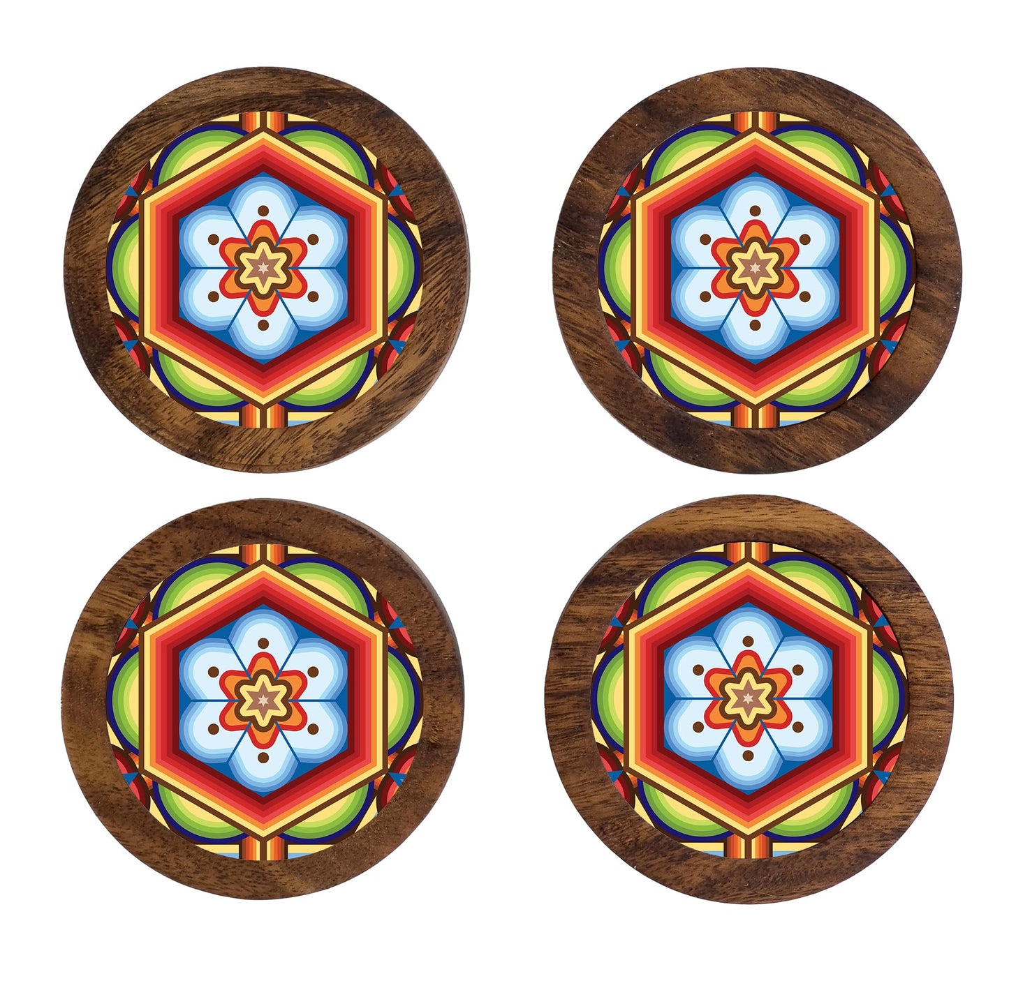 Imagen de tortillero artesanal – juego de 4 portavasos artesanales, coasters hechos a mano. modelo: huichol | hecho a mano en méxico artesanal mexicano