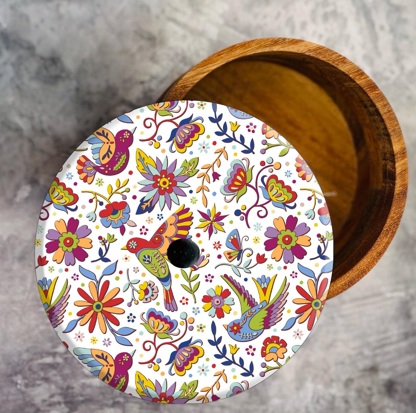 Tortillero Artesanal De Madera De Parota Con Tapa Decorada Y Resina – Hecho A Mano En México Por Mujeres Artesanas Modelo: Folklorico
