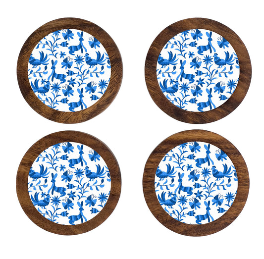 HASTA LA RAIZ | Juego de 4 Portavasos artesanales, coasters hechos a mano. Modelo: Otomí Blanco