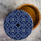 Tortillero Artesanal De Madera De Parota Con Tapa Decorada Y Resina – Hecho A Mano En México Por Mujeres Artesanas Modelo: Talavera Marino
