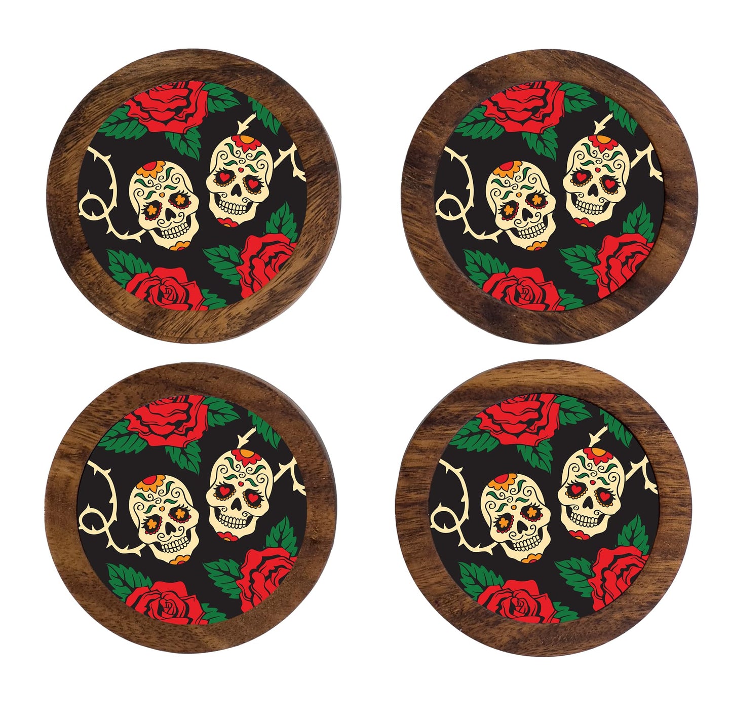 Imagen de tortillero artesanal – juego de 4 portavasos artesanales, coasters hechos a mano. modelo: día de muertos | hecho a mano en méxico artesanal mexicano