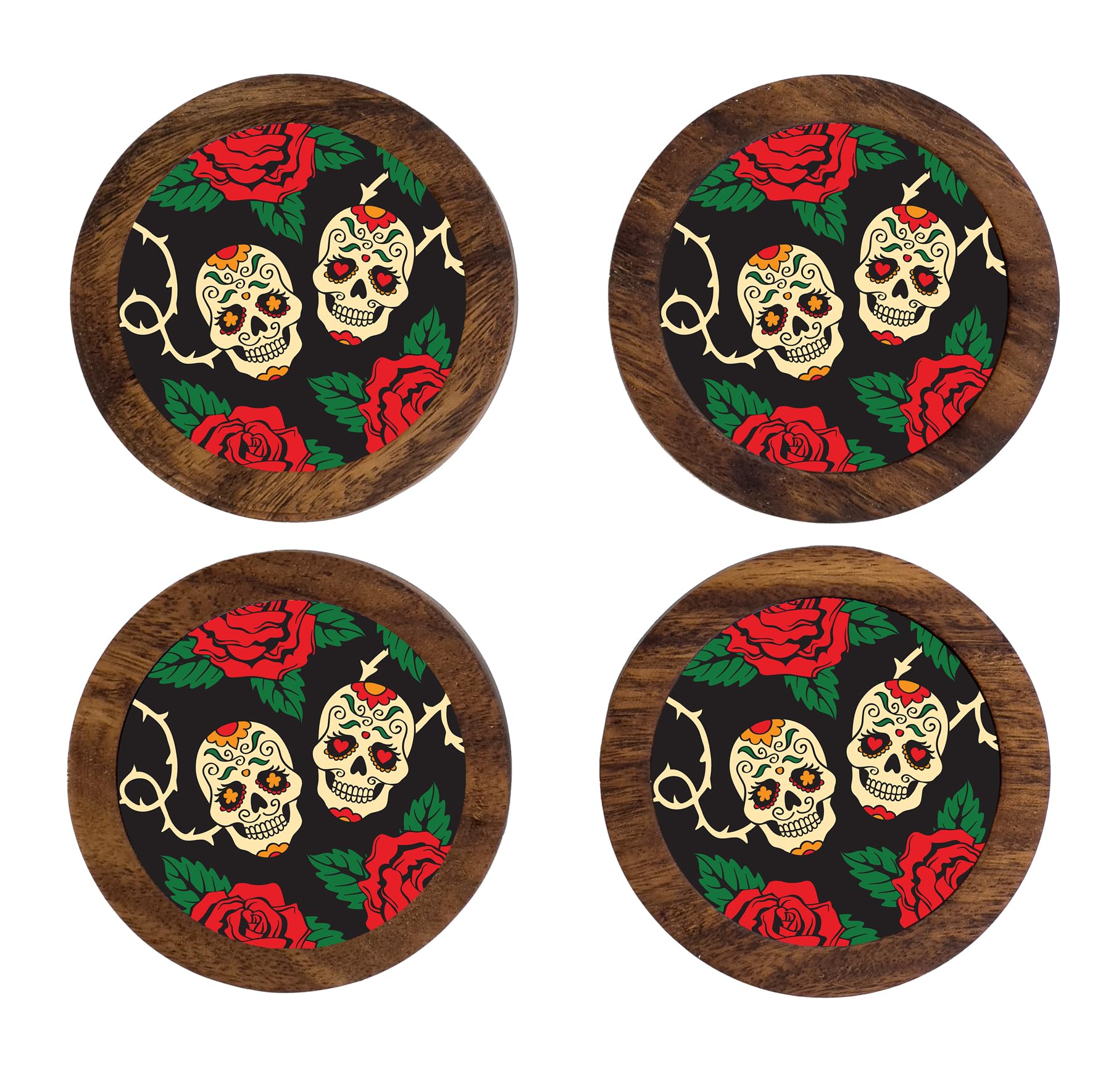Imagen de tortillero artesanal – juego de 4 portavasos artesanales, coasters hechos a mano. modelo: día de muertos | hecho a mano en méxico artesanal mexicano