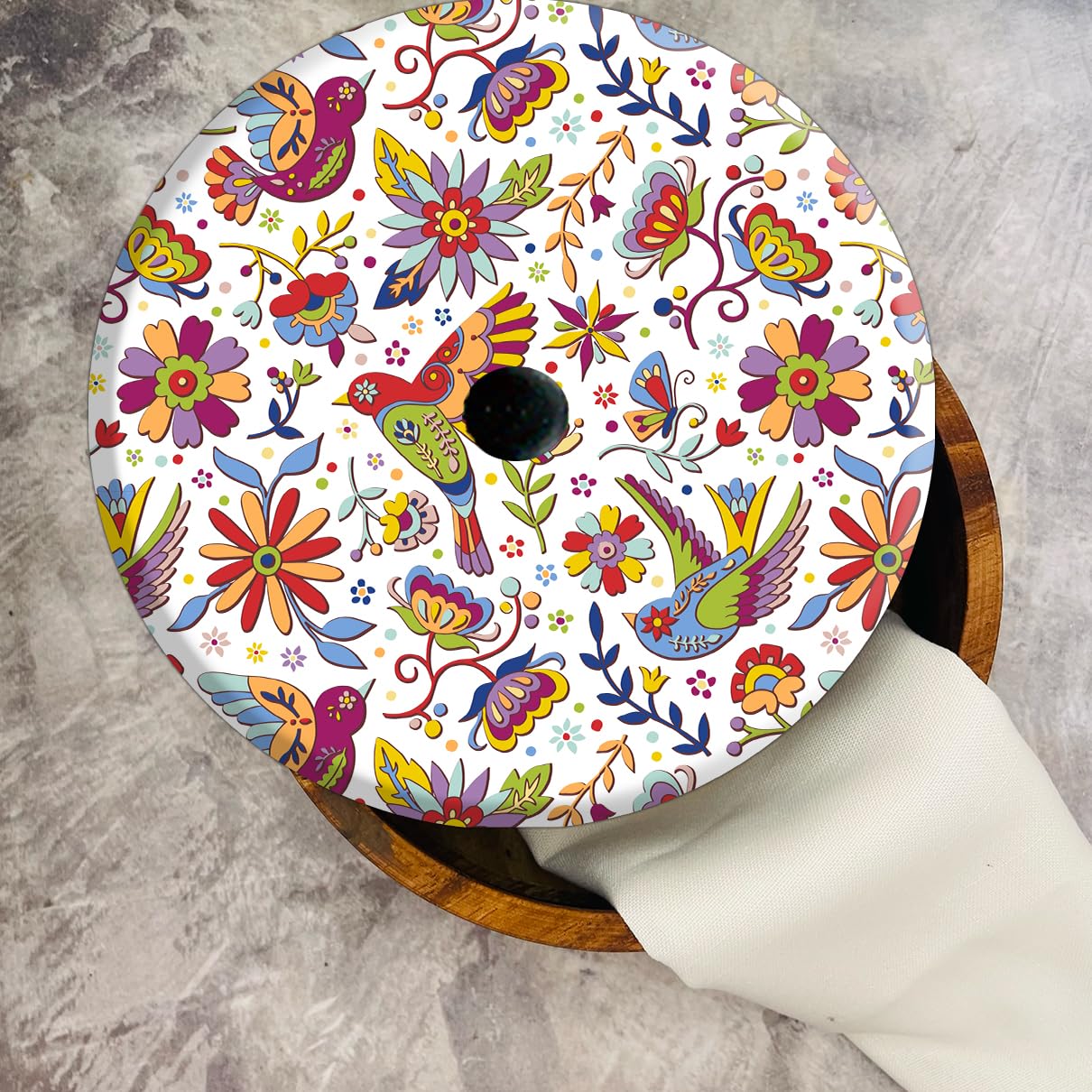 Tortillero Artesanal De Madera De Parota Con Tapa Decorada Y Resina – Hecho A Mano En México Por Mujeres Artesanas Modelo: Folklorico
